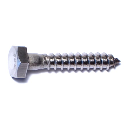 Lag Screw, 1/4 In, 1-1/2 In, Stainless Steel, Hex Hex Drive, 10 PK